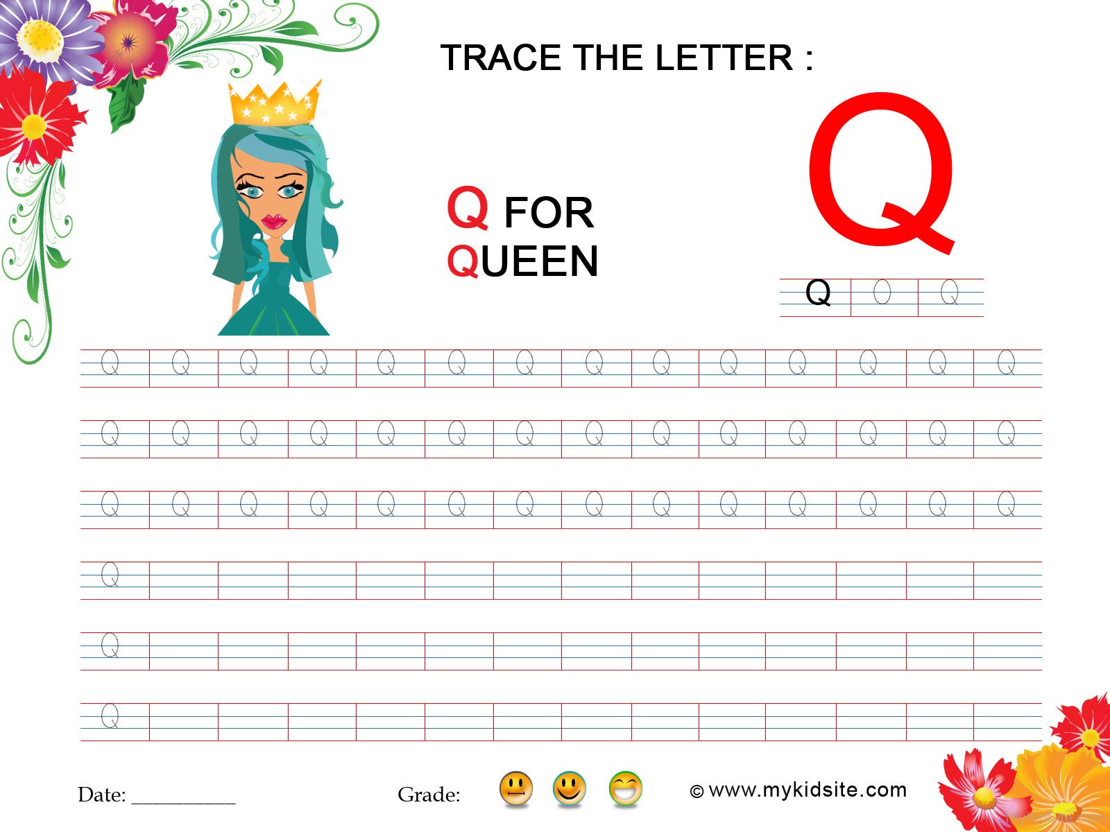 Tracing Worksheet For Letter Q