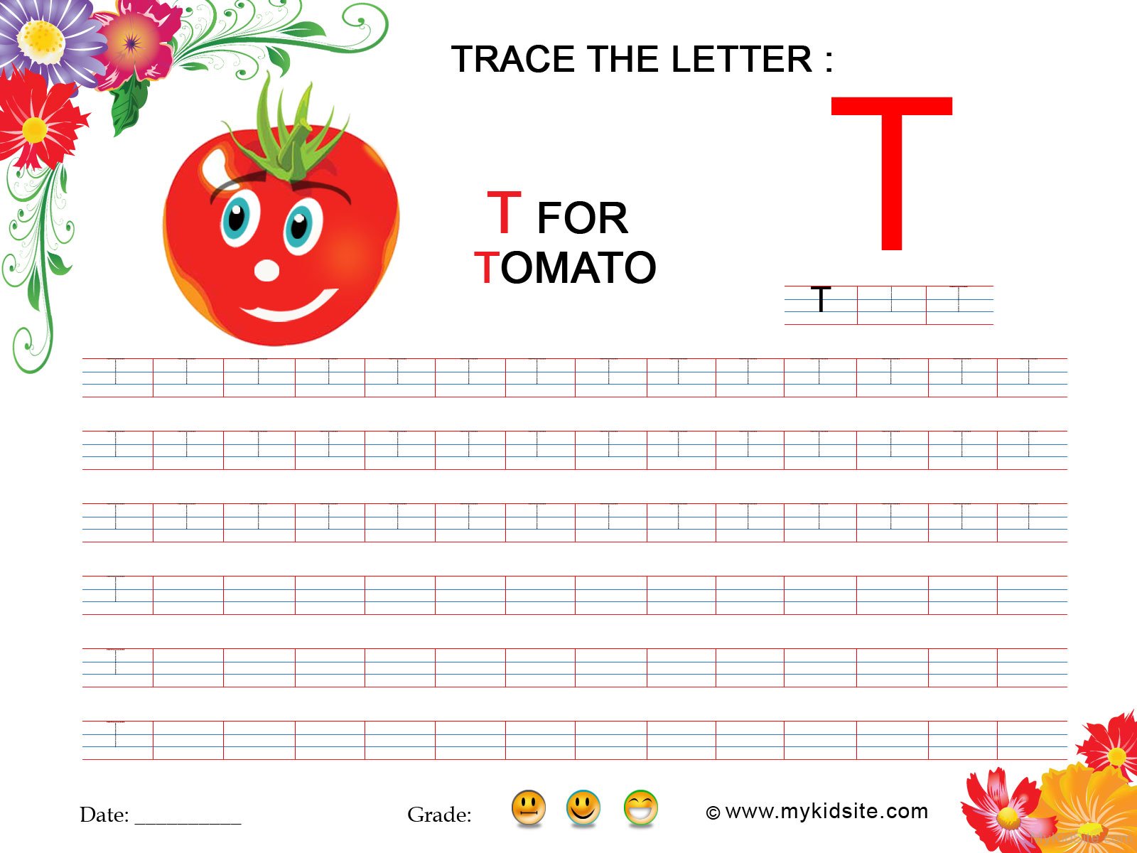 Tracing Worksheet For Letter T