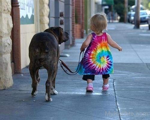 Baby And Dog Walking