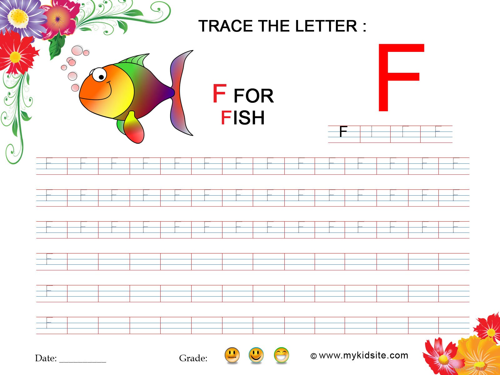 Tracing Worksheet For Letter F