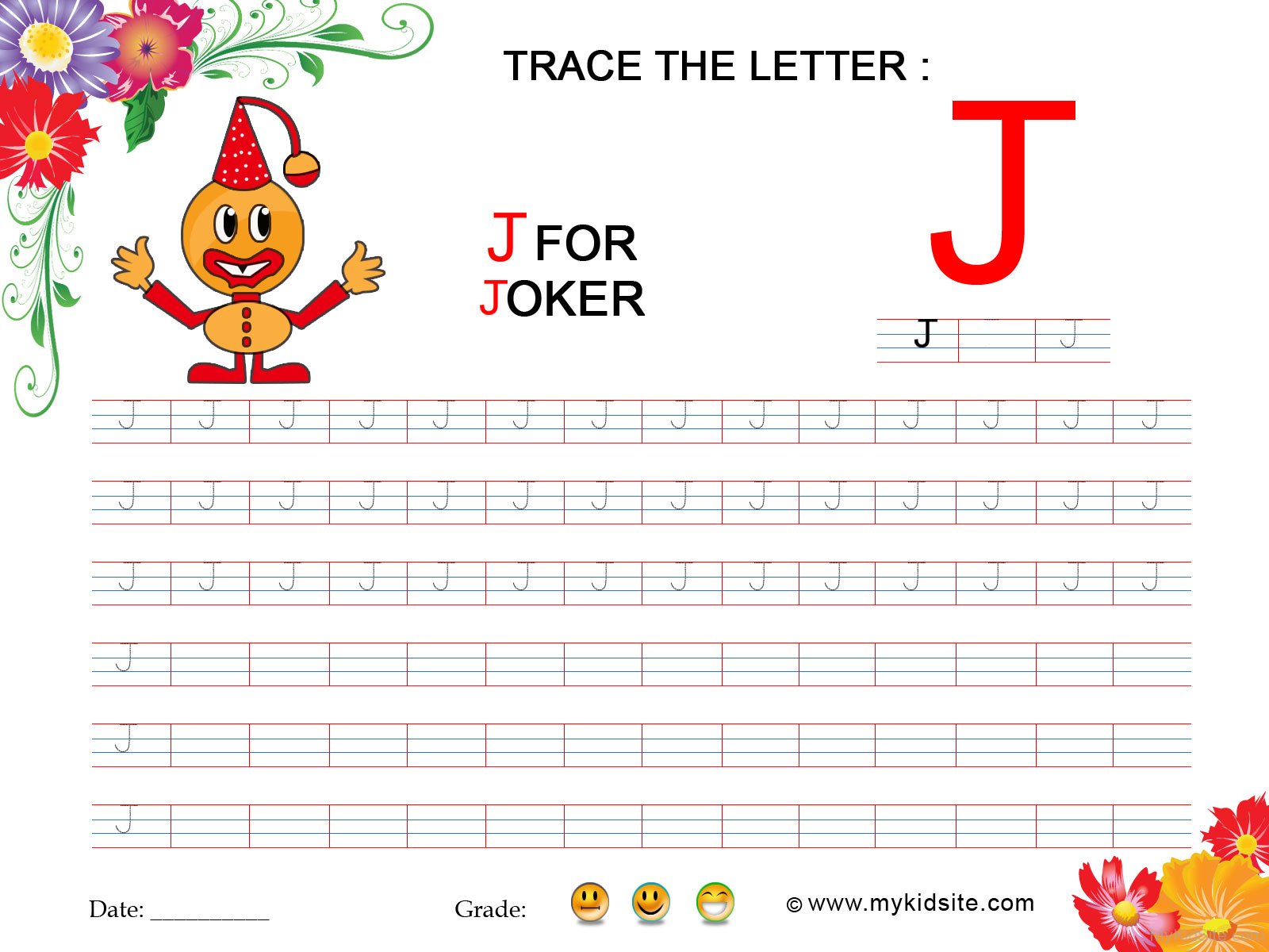 Tracing Worksheet For Letter J