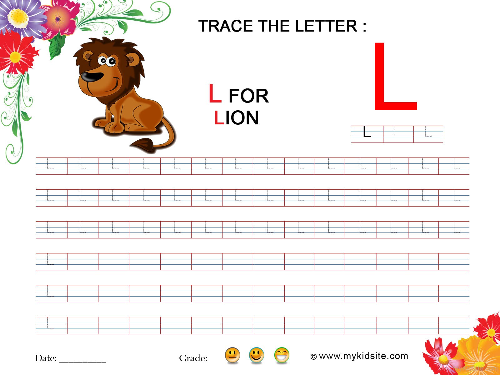 Tracing Worksheet For Letter L