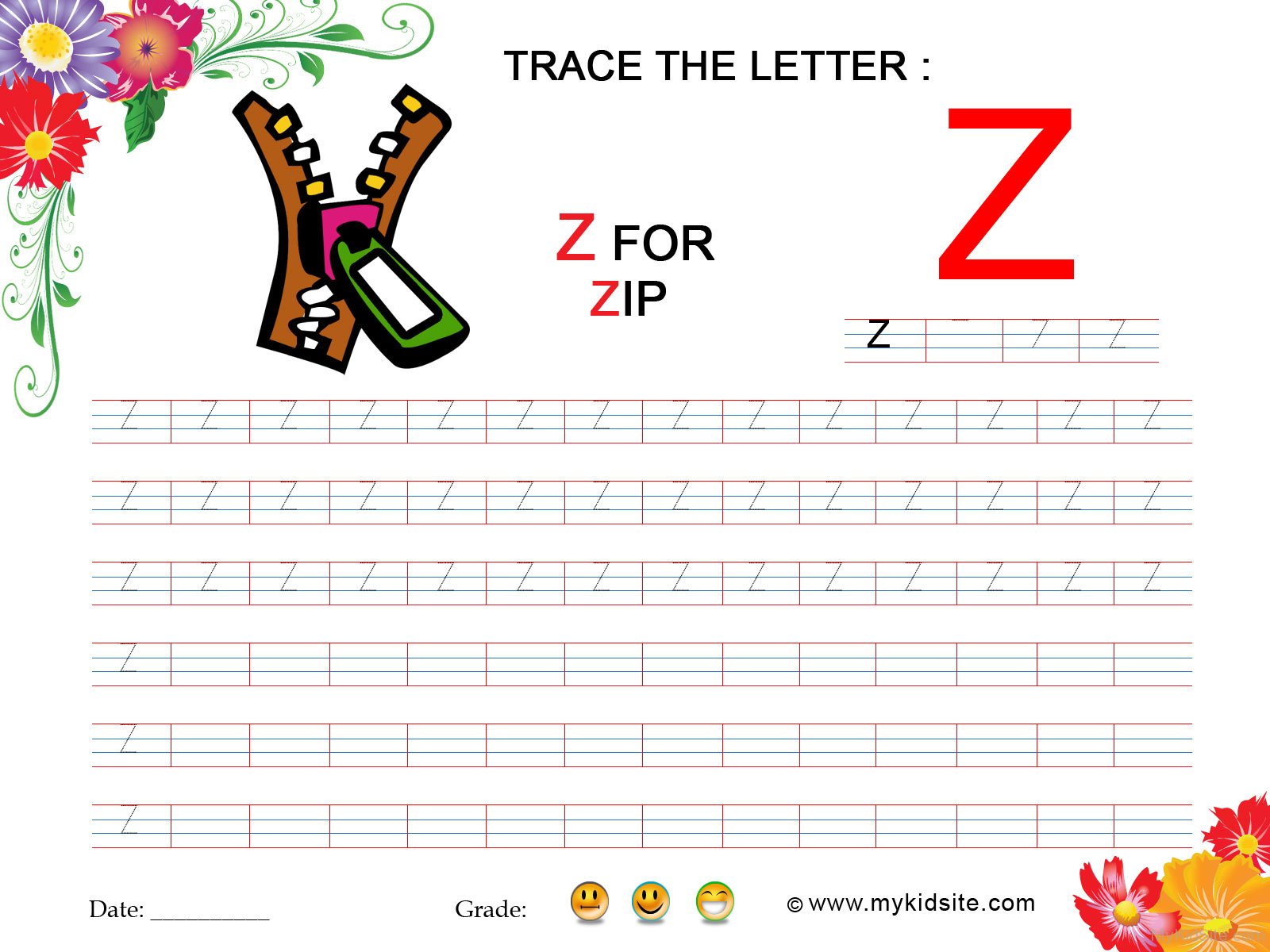 Tracing Worksheet For Letter Z