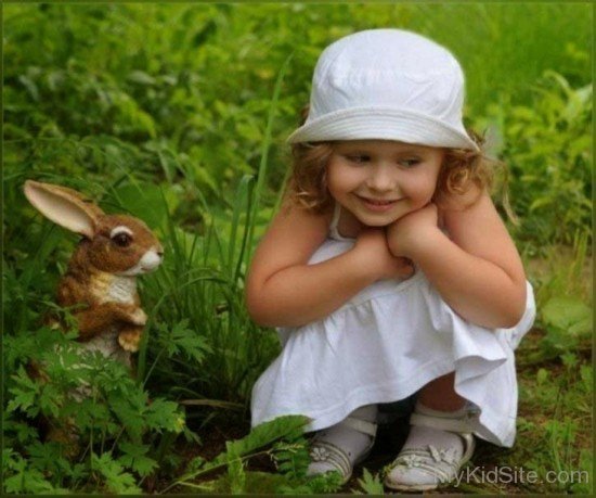 Baby Girl with Rabbit-cu53